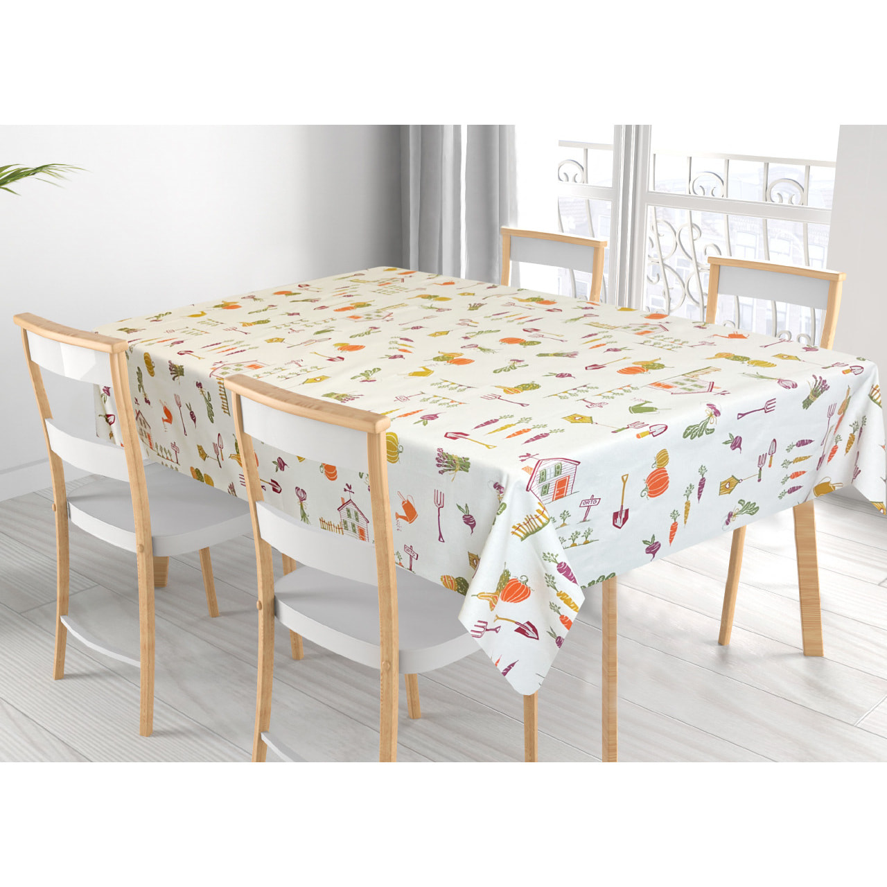 Tovaglia Cucina In 100% Cotone Made In Italy Disegno Ortaggi 140x240