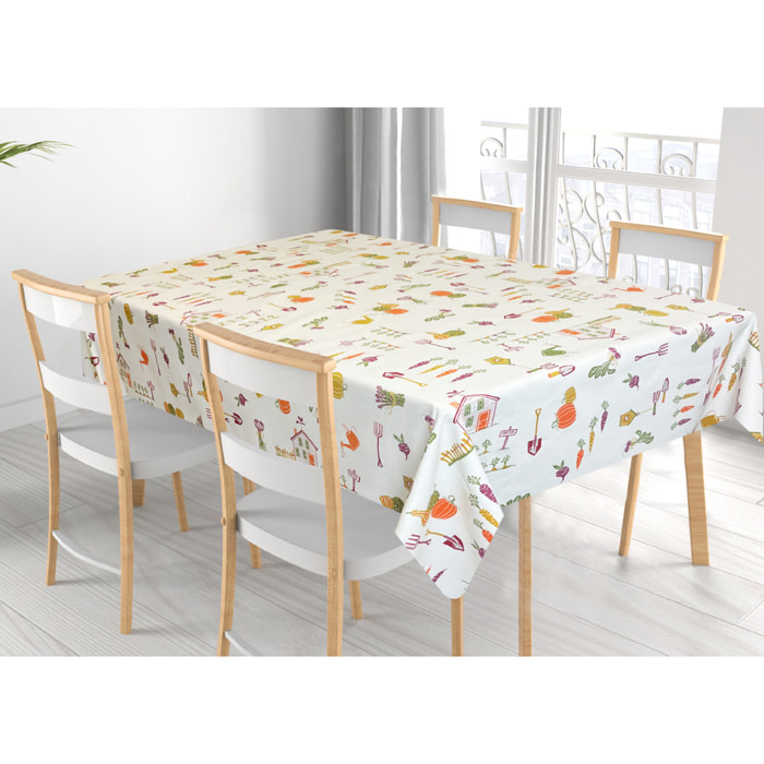 Tovaglia Cucina In 100% Cotone Made In Italy Disegno Ortaggi 140x240