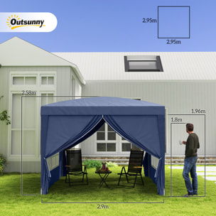 Carpa Plegable Pop-up Gazebo 3x3 m Cenador Plegable con 4 Paredes Laterales Anti-UV y Bolsa de Transporte para Camping Fiestas Azul