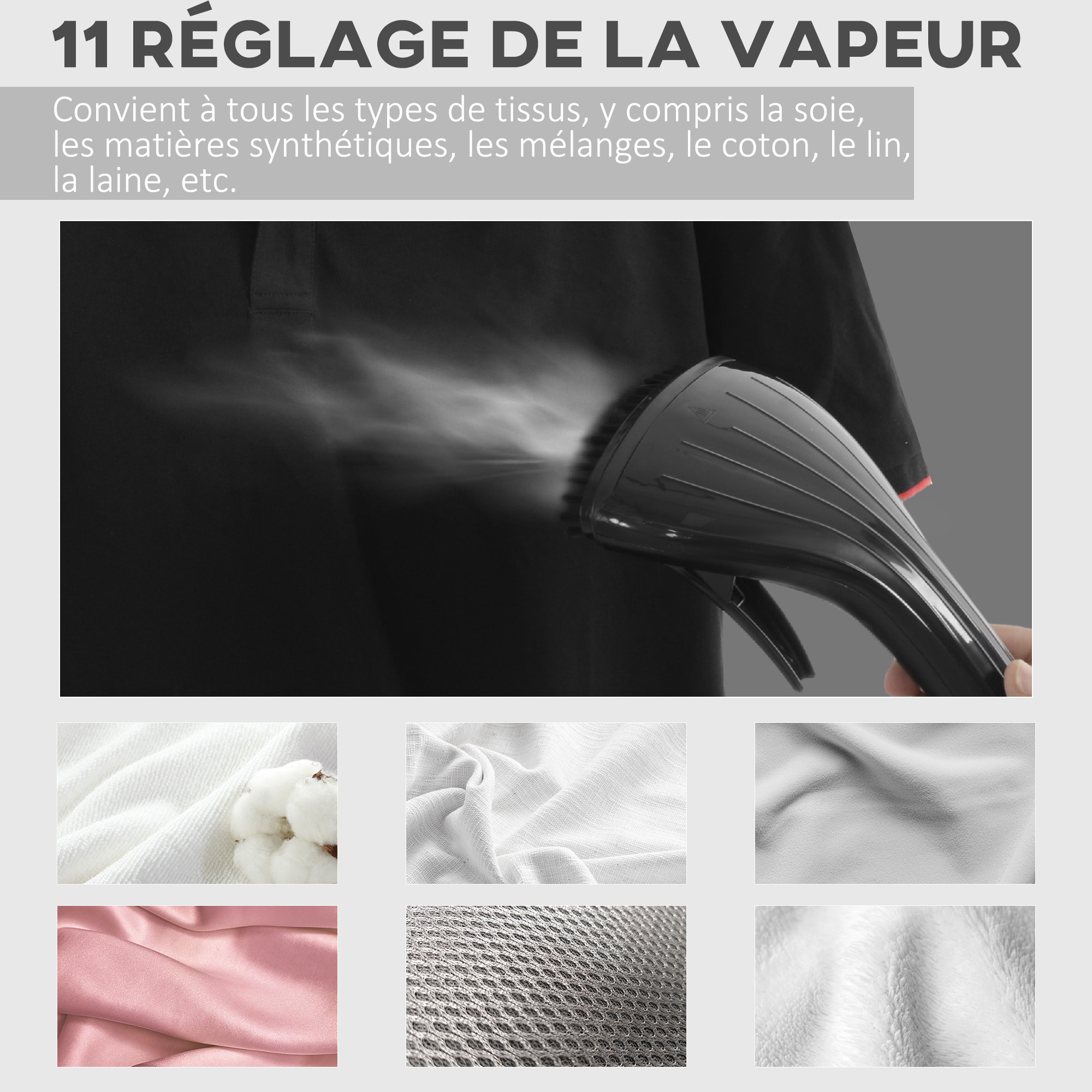 Défroisseur à vêtements 1950 W planche à repasser intégrée réservoir d'eau 2 L tige telescopique gant + cintre fournis noir