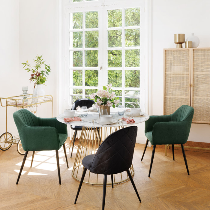 Table à manger "Rayo" blanc effet marbre doré D120cm