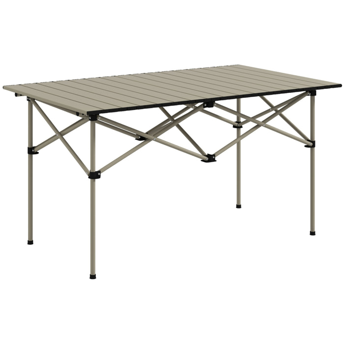 Mesa Plegable Camping de Aluminio 95x55x50 cm con Tapa Enrollable y Bolsa de Transporte Mesa de Picnic Portátil Ligera para Acampar Senderismo Playa Caqui