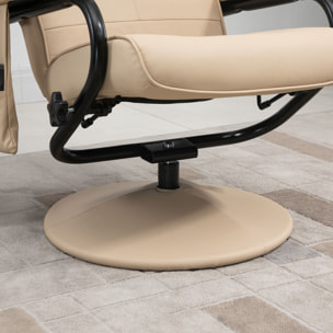 Sillón de Masaje Eléctrico con Taburete Reposapiés Sillón Relax Giratorio Reclinable hasta 145° con Control Remoto y 10 Zonas de Masaje Tapizado en PU 77x84x95 cm Beige