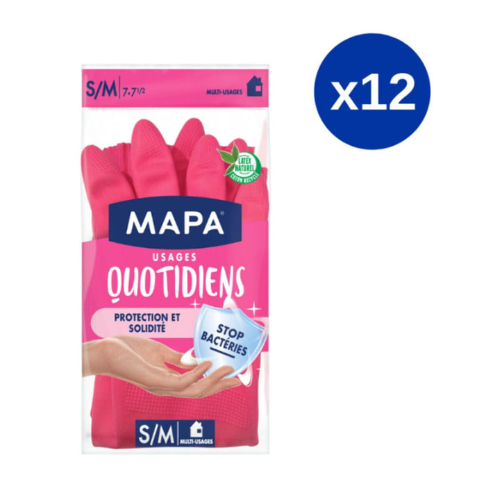 Pack de 12 - Mapa - 1 paire de gants de ménage Usages Quotidiens - T.S/M