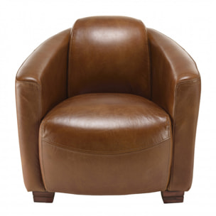 GASTON - Fauteuil marron CHICAGO vintage cuir pieds bois