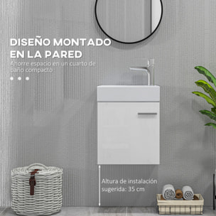 Mueble de Baño con Lavabo de Pared Lavabo con Mueble Puerta con Cierre Suave y Armario Mueble para Lavabo Moderno 40x23x50 cm Blanco Brillante