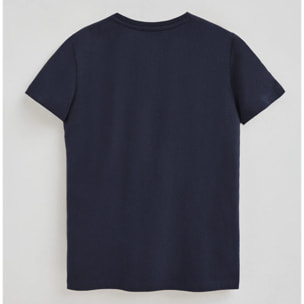 Camiseta azul marino con cuello de pico y logo Rigby Go Gold