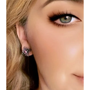 Conjunto reversible Collar y dos pares pendientes en plata 10µ y cristal SW Fuschia y Cristal