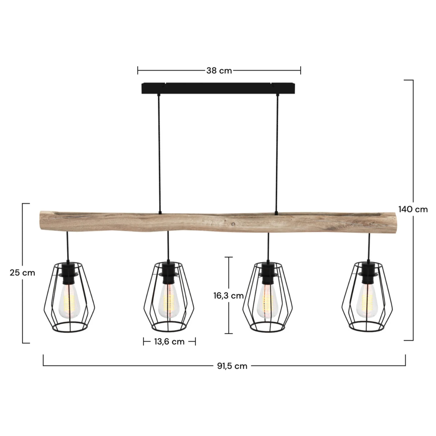 Suspension en bois et métal 4 lampes - Clotilde