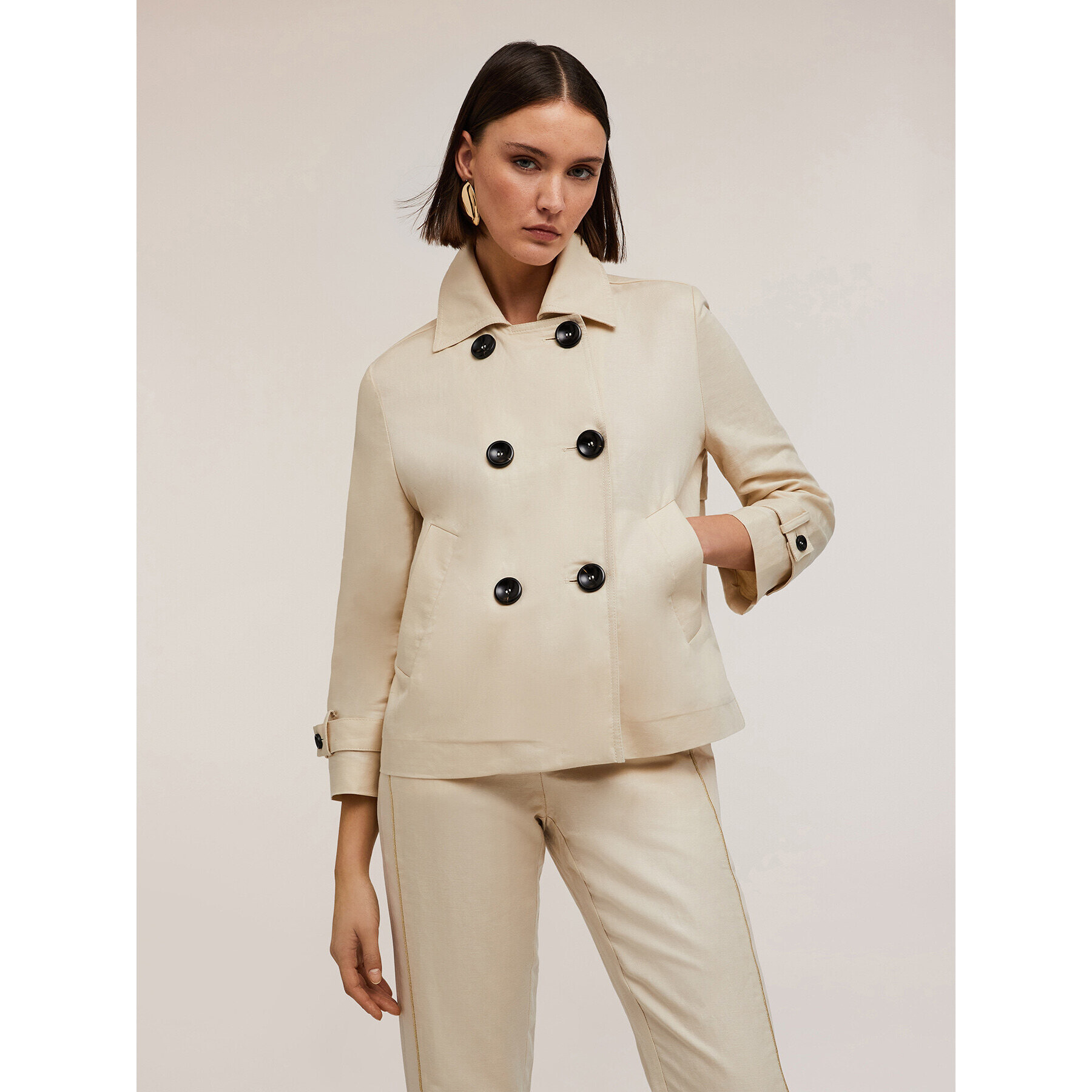 Motivi - Chaquetón de tela con mezcla de lino - Beige