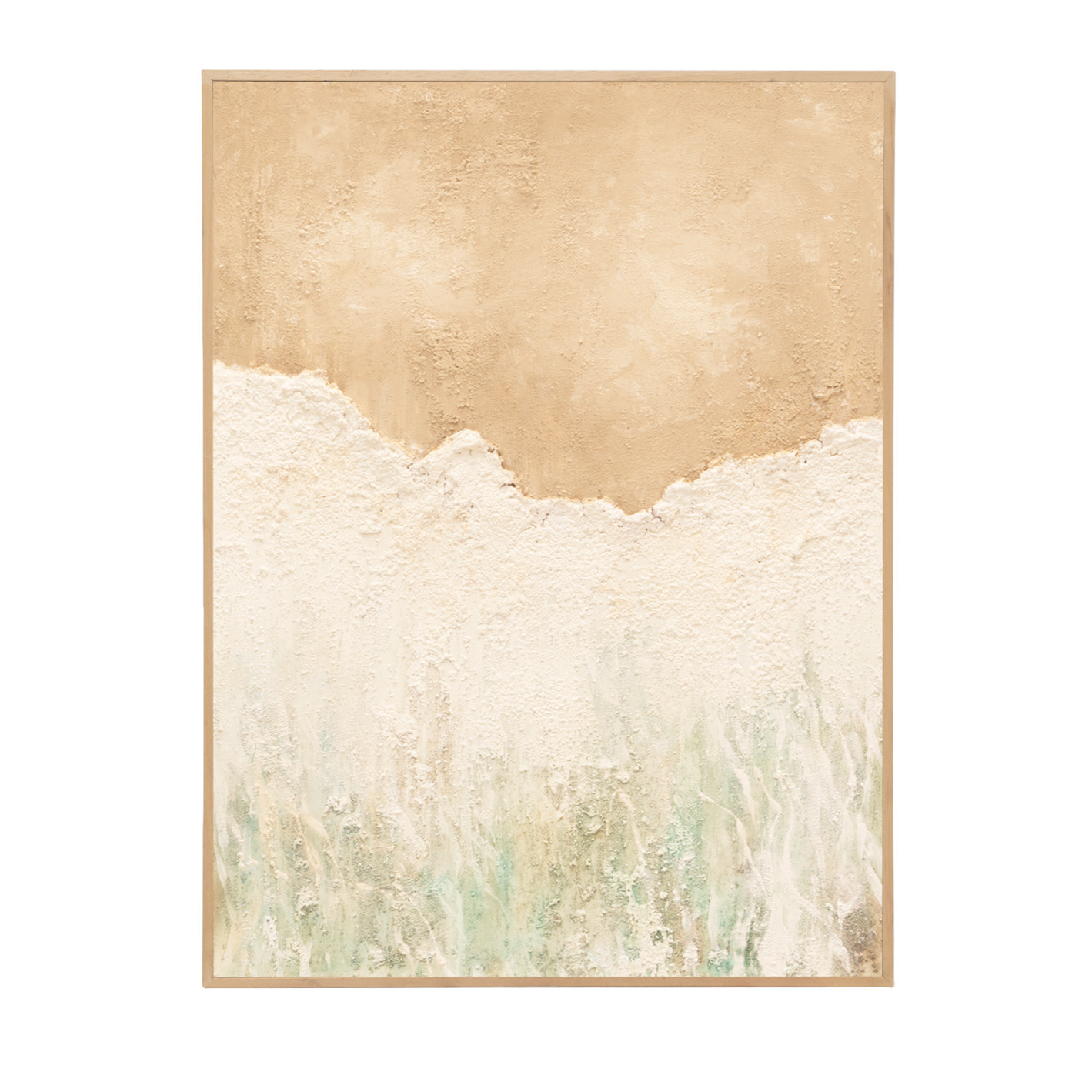 Tableau beige et blanc décoratif sur coton avec cadre en bois peint à la main à la peinture à l'huile en différentes tailles