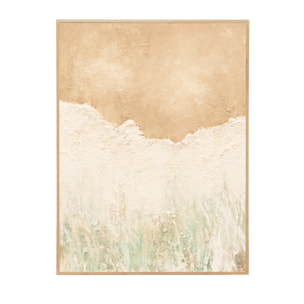 Tableau beige et blanc décoratif sur coton avec cadre en bois peint à la main à la peinture à l'huile en différentes tailles