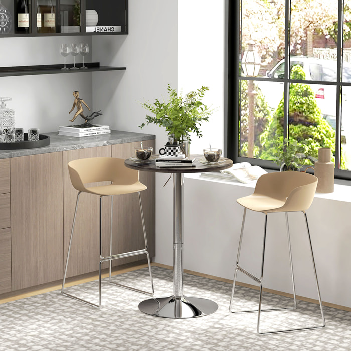 Mesa Alta Cocina, Mesa Alta Bar Redonda para 2 Personas, Altura Ajustable 69-91 cm, Tablero Giratorio 360°, Base de Acero, para Salón, Comedor, Cocina, 60x60x91 cm, Nogal