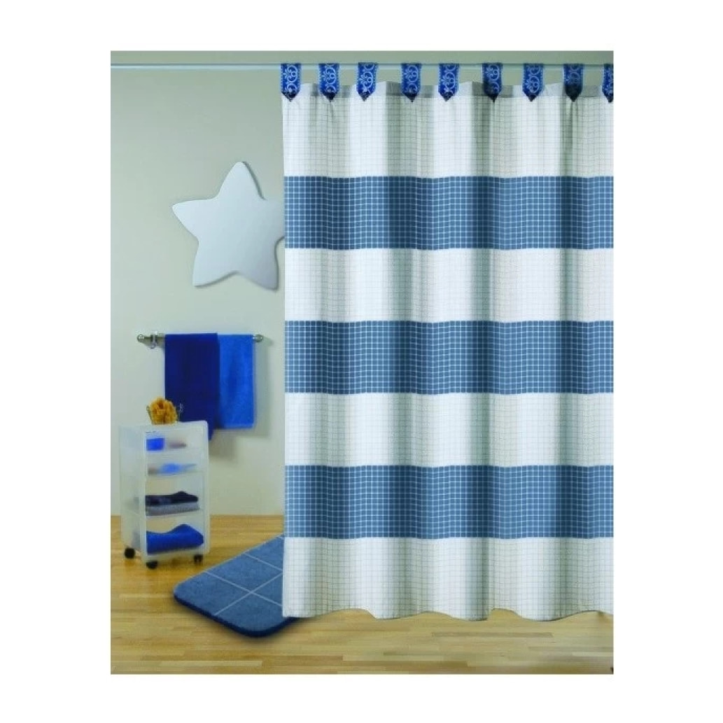 Rideau de douche Polyester180x200cm QUALITE PREMIUM Bleu - Anneaux inclus MSV