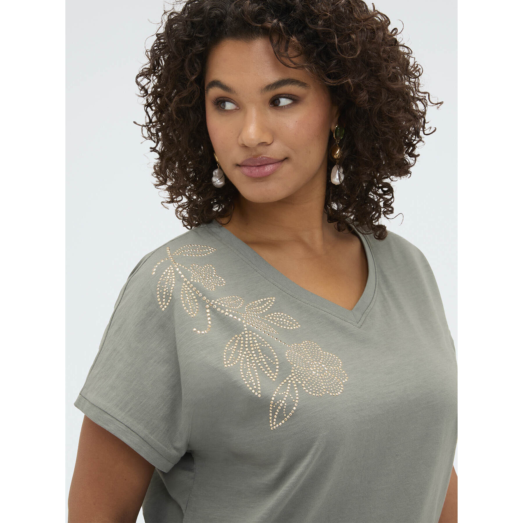 Fiorella Rubino - Camiseta de algodón con aplicación floral - Verde militare