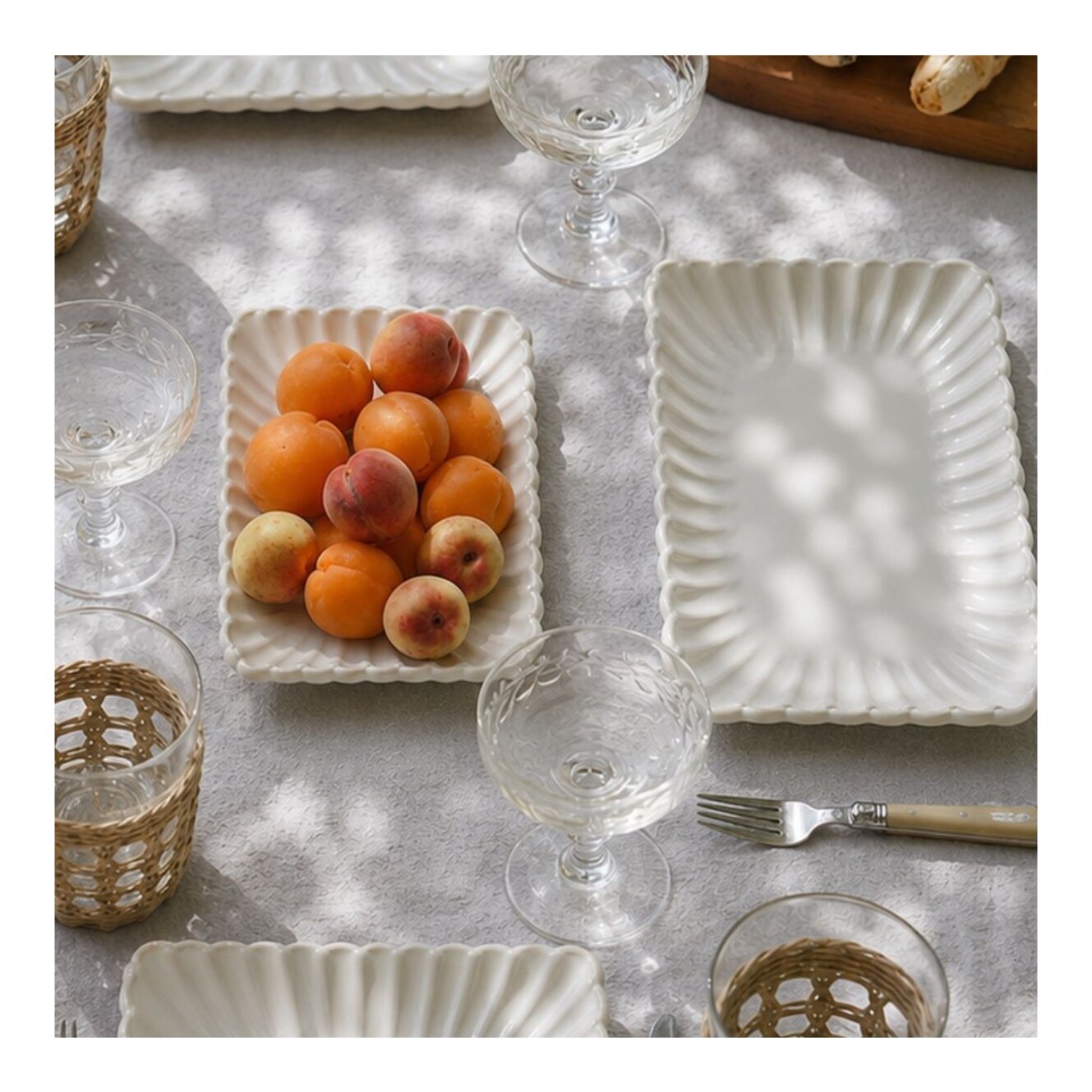 Lot de 6 petites assiettes rectangulaires, Coquillage