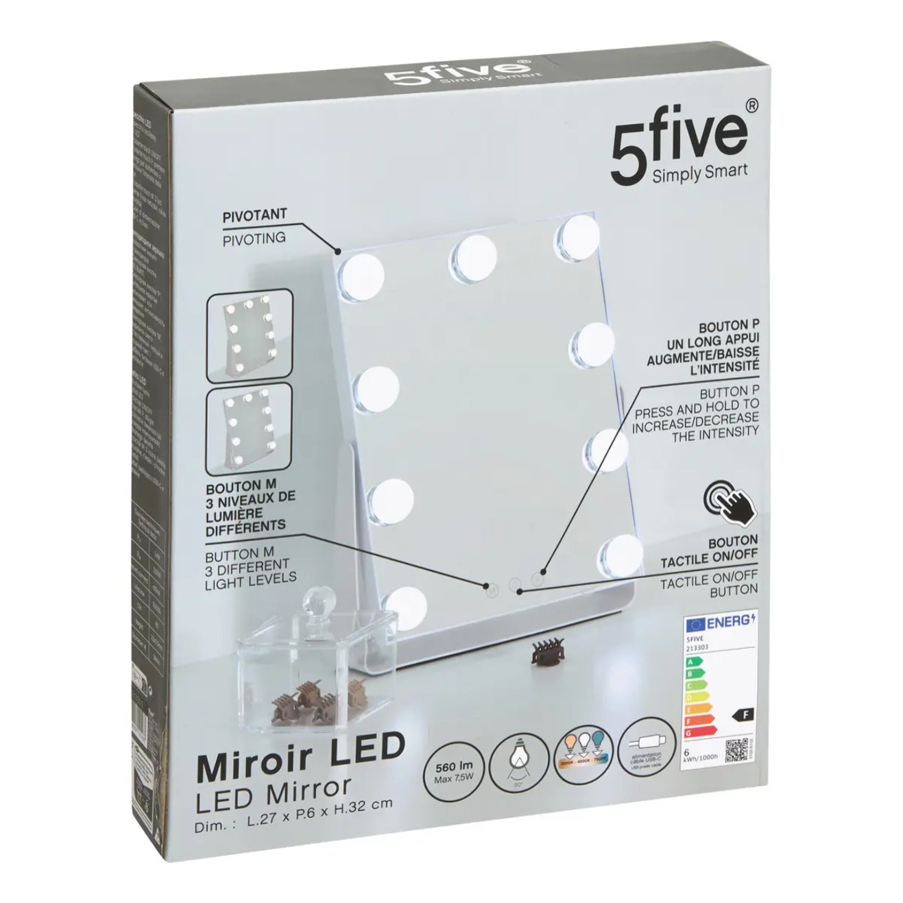 Miroir pivotant LED Holly L27cm