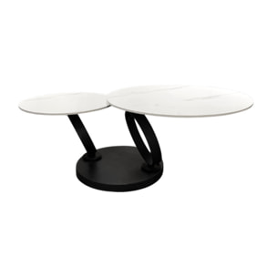 Table basse ronde plateaux en céramique marbré et pieds métal noir - URSULE