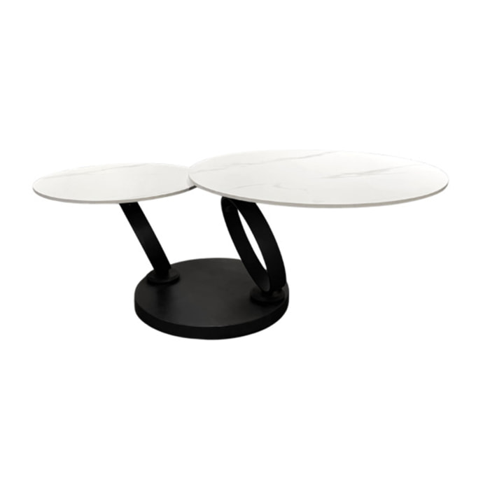 Table basse ronde plateaux en céramique marbré et pieds métal noir - URSULE