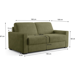 Canapé droit convertible 3 places en velours côtelé - ouverture express - ANZIO
