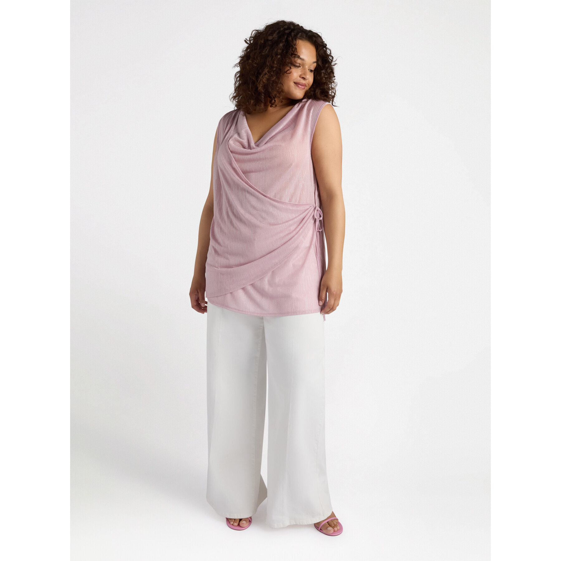 Fiorella Rubino - Top de lúrex con drapeados - Rosa cipria