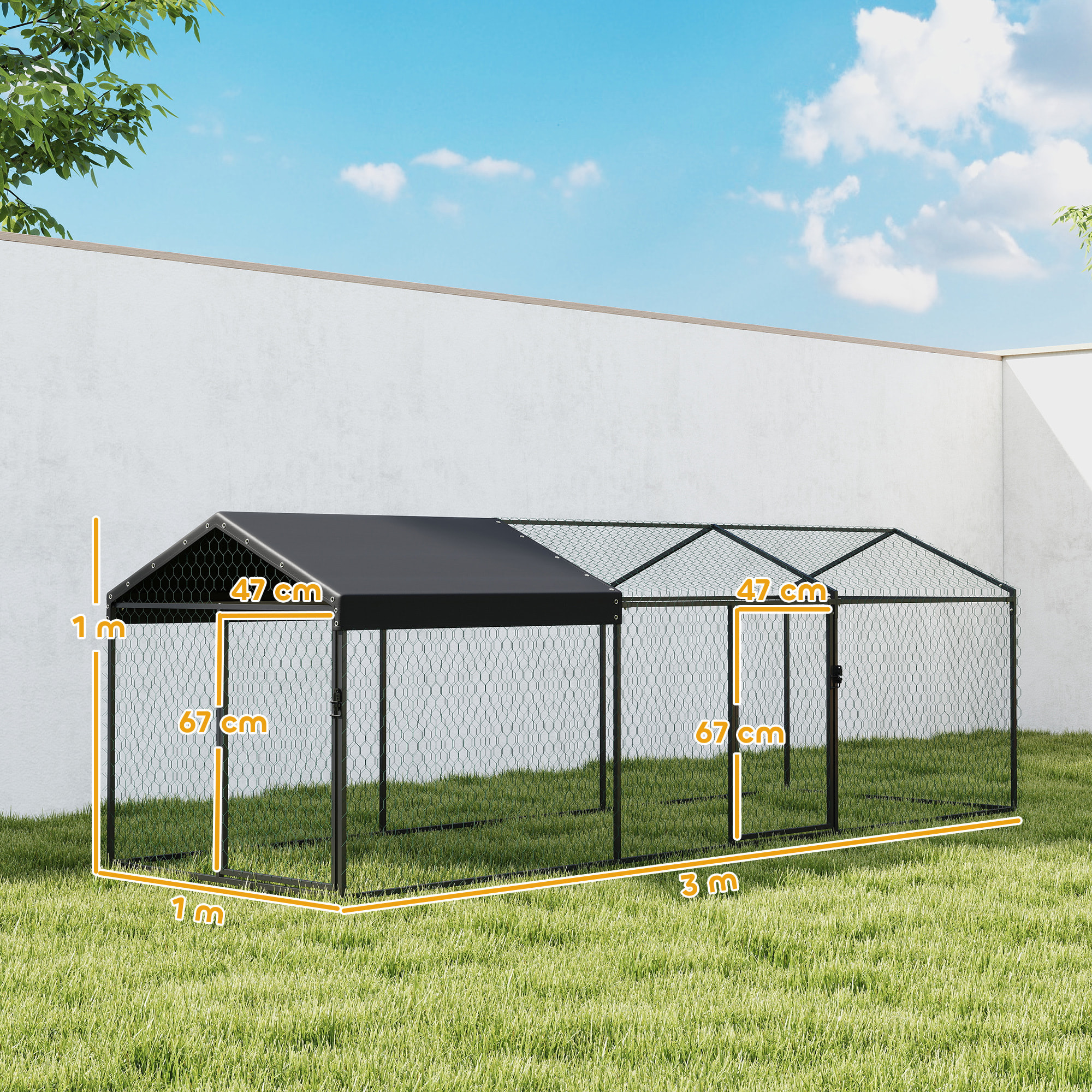 Gallinero para Exterior Grande, 3x1x1 m, Gallinero Metálico con Cubierta Tela Oxford, Anti-UV e Impermeable, 2 Puertas con Cerradura, Jaula para 3-5 Gallinas, Patos o Conejos, Negro
