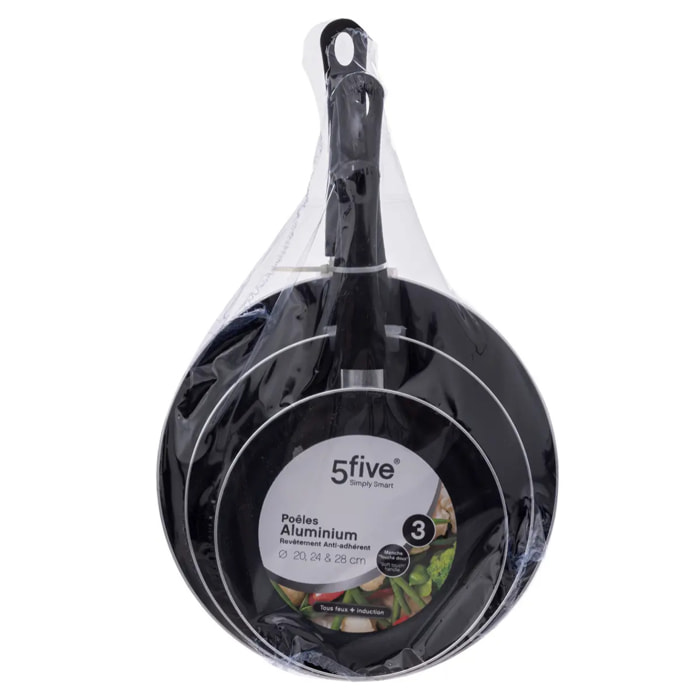 3 poêles Aluminium 20/24/28 cm