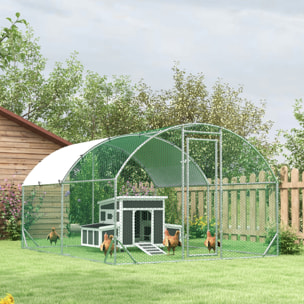 Conjunto de 1 Gallinero de Madera con Ventana Puerta Nido 147x93,5x89,5 cm y 1 Gallinero para Exterior Grande de Acero Galvanizado 280x190x197 cm