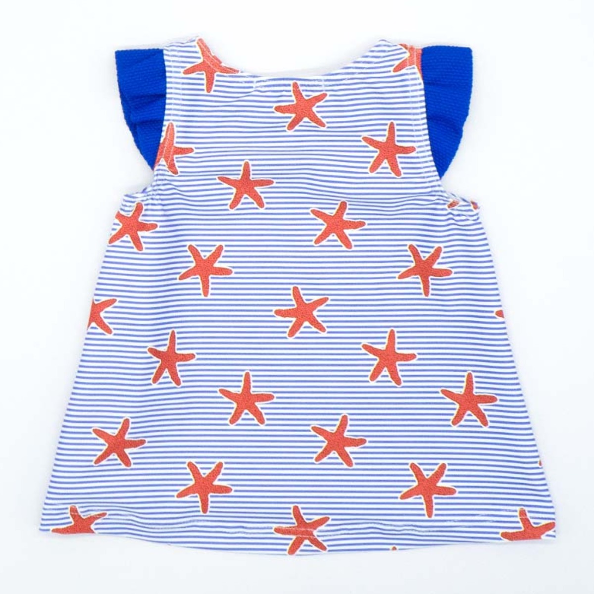 VESTIDO LYCRA RAYAS AZULES Y ESTRELLAS ROJAS