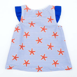 VESTIDO LYCRA RAYAS AZULES Y ESTRELLAS ROJAS