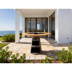 Barbacoa redonda con plancha de acero y grill y tablero de madera EFP59B WOOD PURLINE  W