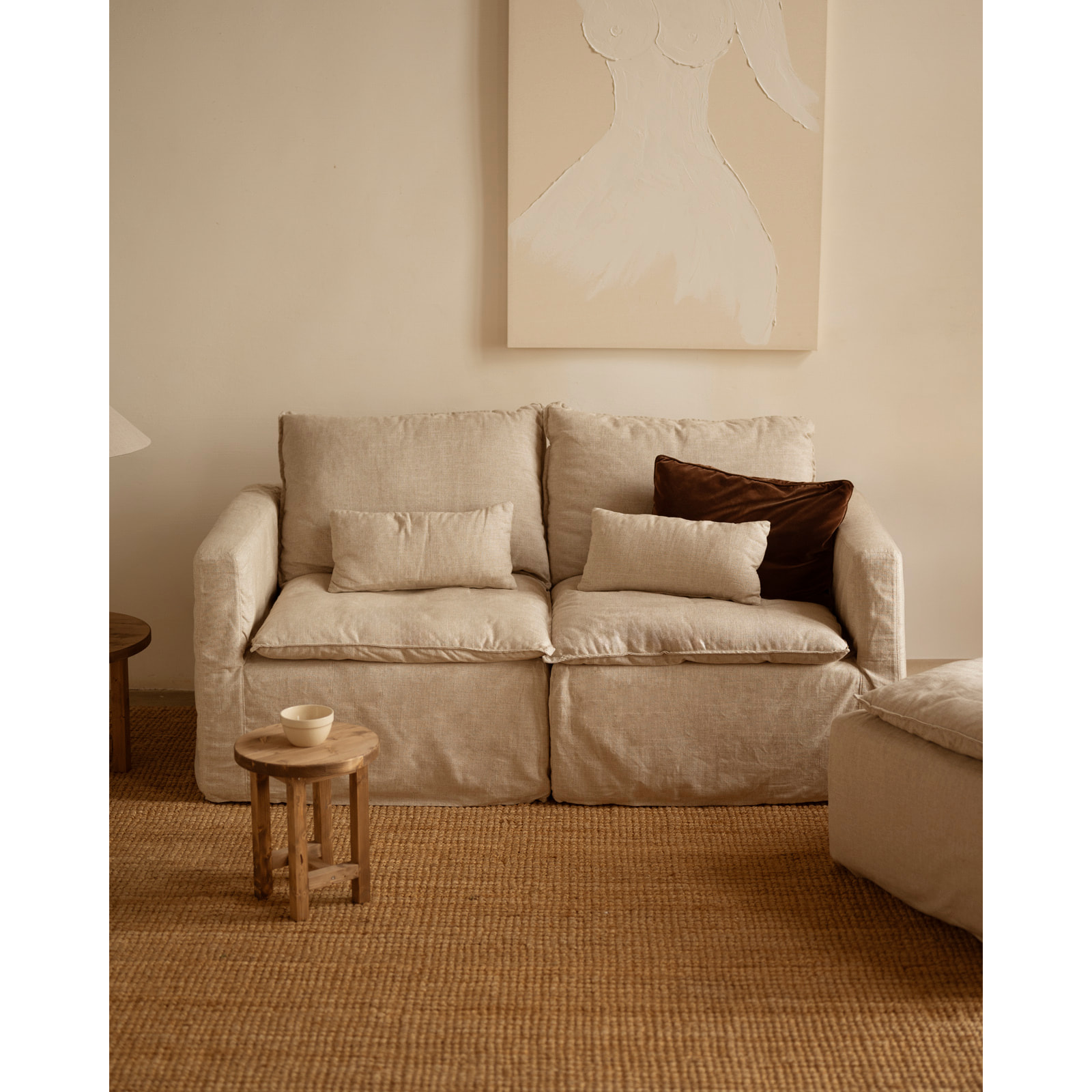 Módulo de algodón y lino con reposabrazos derecho desenfundable tono beige de 97x96cm Alto: 99 Largo: 97 Ancho: 96