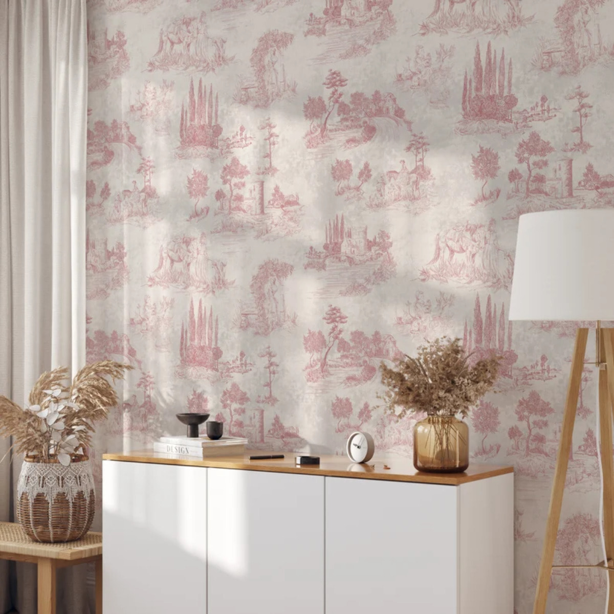 Carta da Parati Toile de Jouy Rosa Vintage