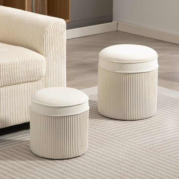 Lot de 2 poufs coffres 2 en 1 velours côtelé crème