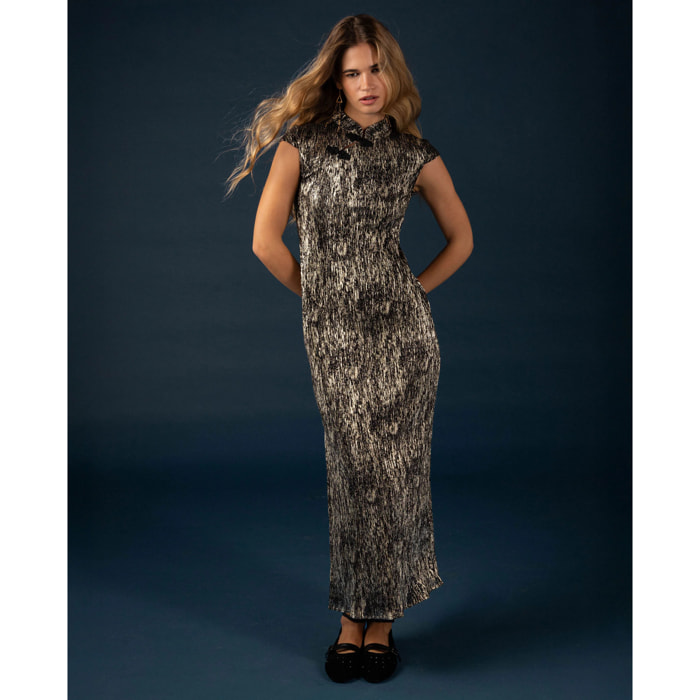 Vestido quipao midi con cierre de alamares de mujer