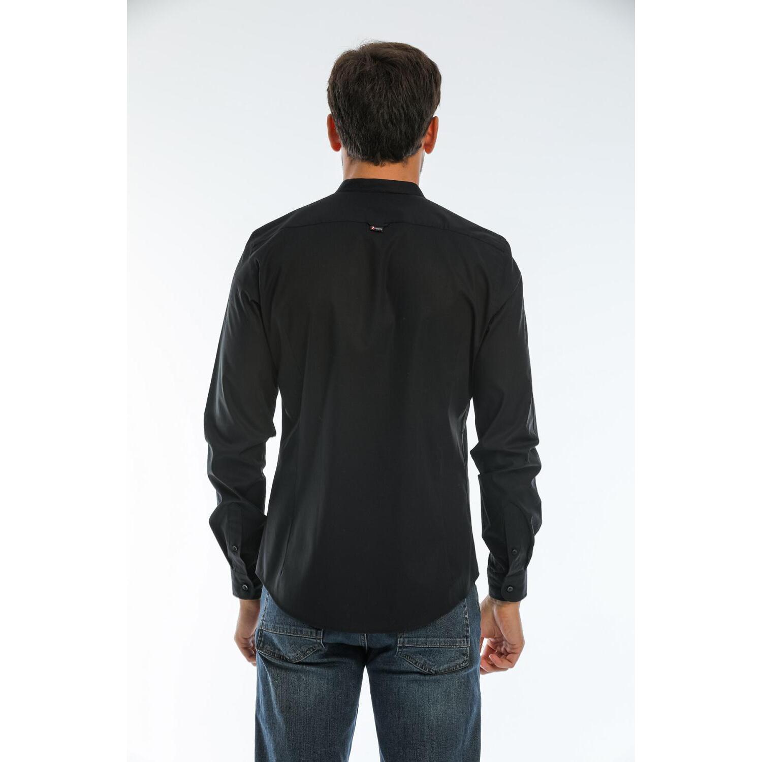 Camicia Uomo Coreano Slim Popeline Stretch Unito Nero