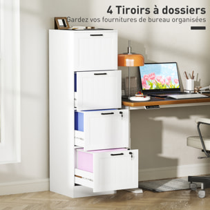 Caisson bureau 2+2 tiroirs verrouillables dossiers suspendus dim. 40x40x131cm MDF blanc