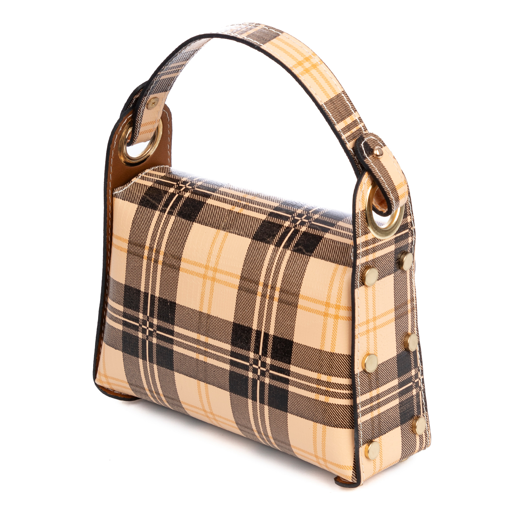 Aquileia bolso de mano mujer. Piel auténtica Ruga estampada con cuadro escocés.