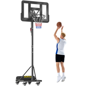 Canasta de Baloncesto para Exterior, Altura Ajustable 235-305 cm, Canasta de Baloncesto Portátil con Tablero Irrompible 110 cm, Ruedas y Saco de Peso, para Adolescentes y Adultos, Negro