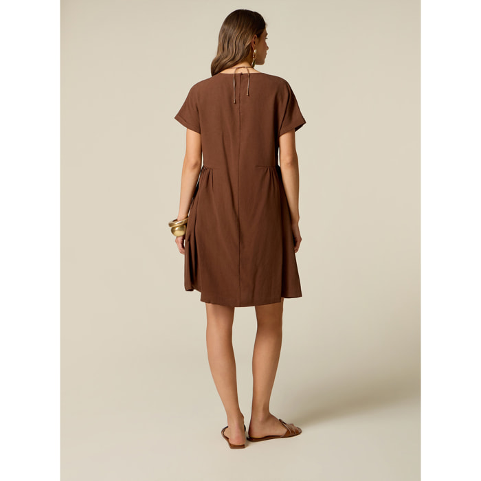 Oltre - Vestito flare misto lino con collana - Marrone