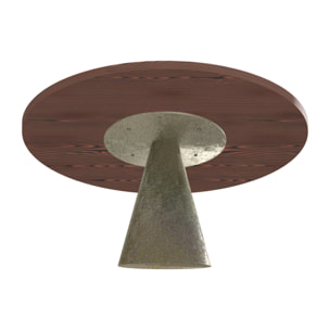 Artù Brass - Tavolo da pranzo rotondo Ø 120 cm in legno laminato con base a cono in metallo, top legno scuro