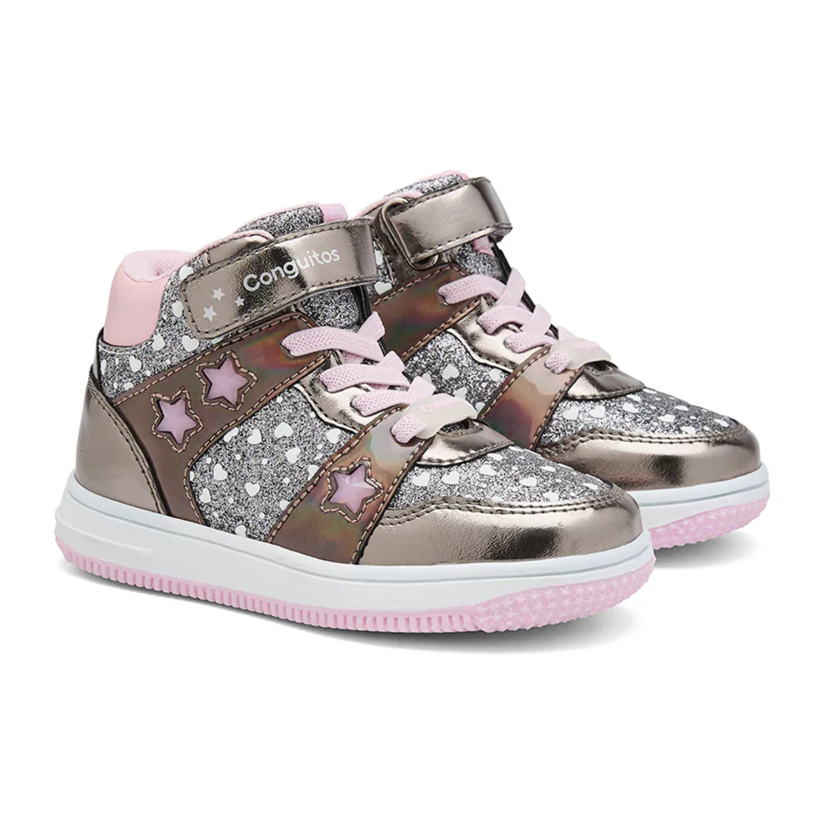 Zapatillas Altas De Luces De Niña Con Corazones