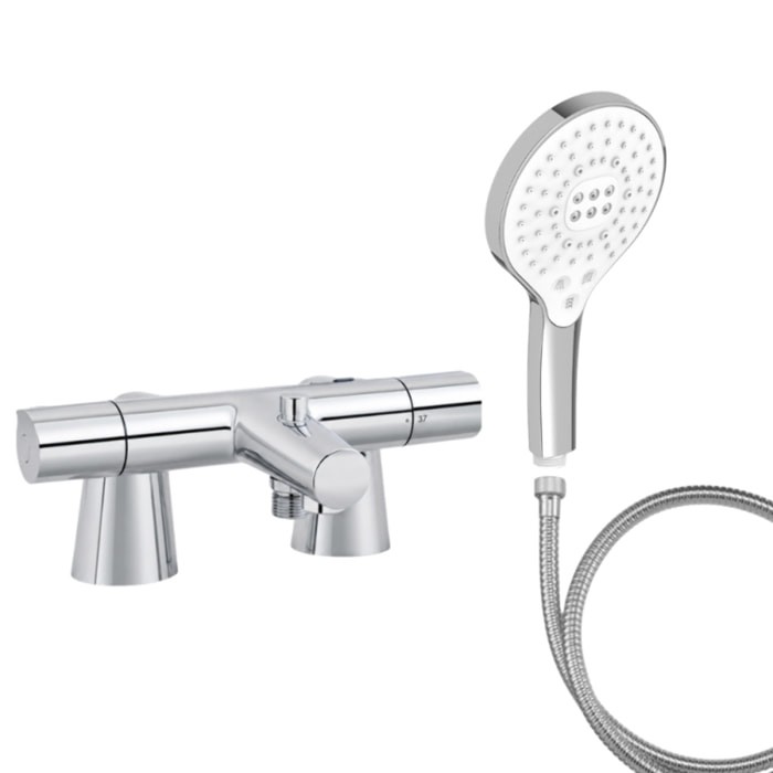 Mitigeur baignoire Simone + pommeau de douche Metro signature + flexible de douche métal + colonnettes