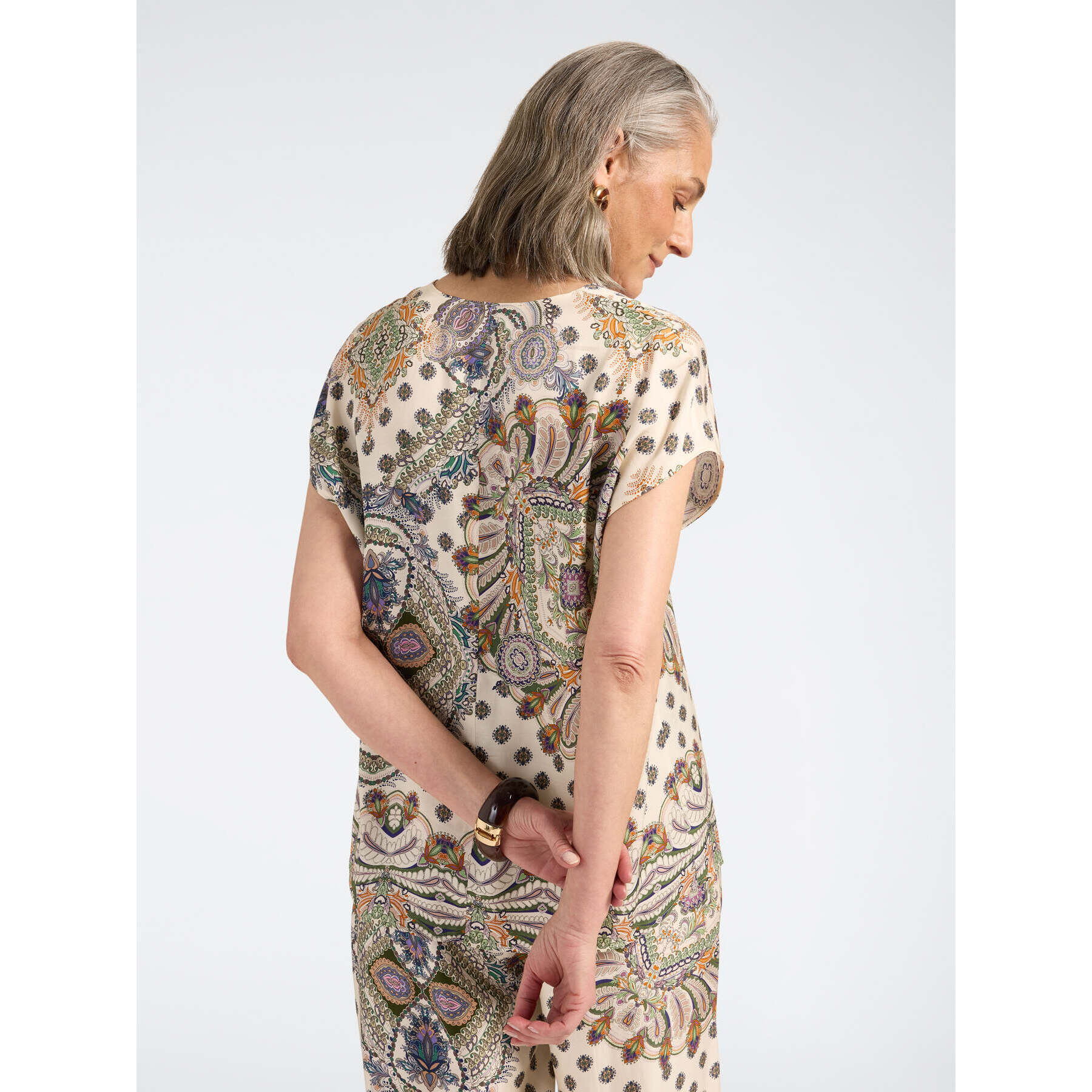 Elena Mirò - Blusa in viscosa stampata con scollo a V - Beige