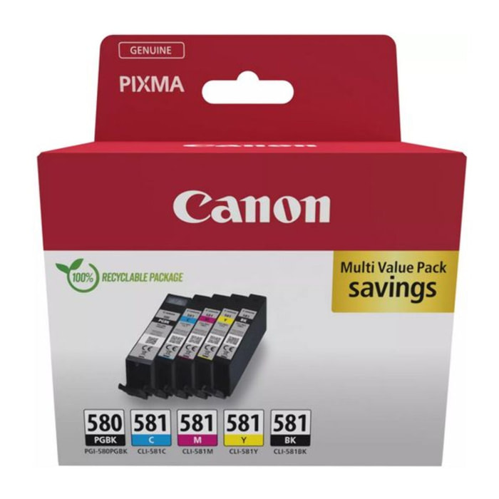 Cartouche d'encre CANON Pack Multipack 5 Originales PGI-580/CLI-581 (Noir + 4 Couleurs) - 2078C005