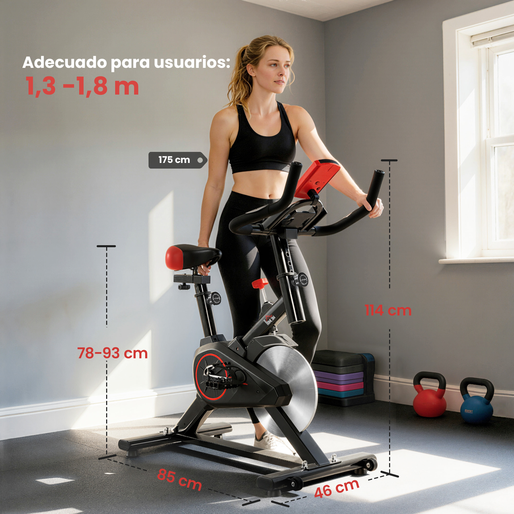 Bicicleta Estática Ciclo Indoor con Pantalla LCD Pulsómetro Sillín y Manillar Ajustables en Altura Volante de Inercia de 6 kg y Resistencia Regulable 85x46x114 cm Negro y Rojo