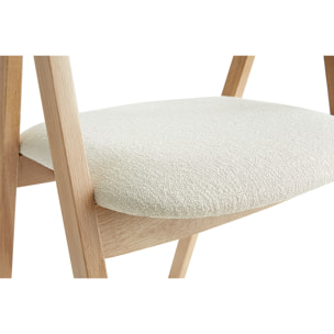 Chaises scandinaves empilables en bois clair chêne et tissu effet laine bouclée blanc cassé (lot de 2) LOVA