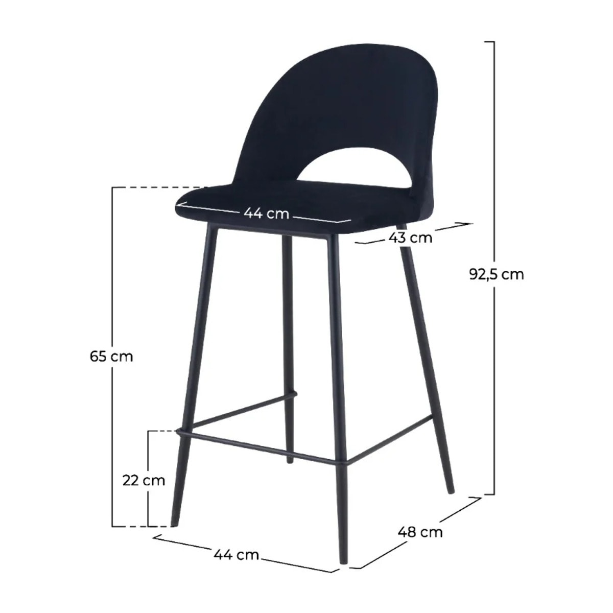 Lot de 2 chaises pour îlot central 65 cm en velours noir - Pénélope