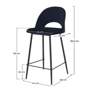 Lot de 2 chaises pour îlot central 65 cm en velours noir - Pénélope