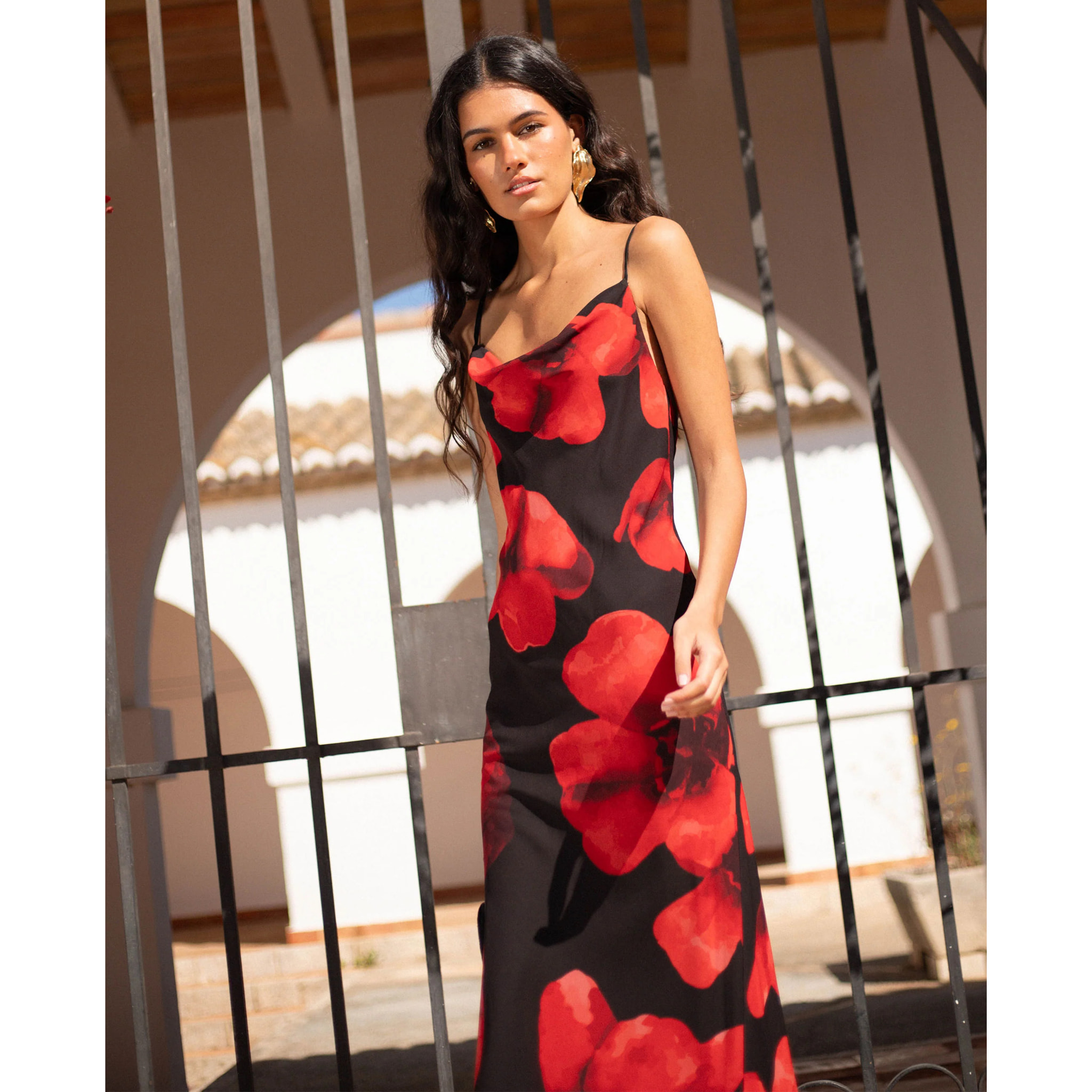 Vestido lencero largo con volante